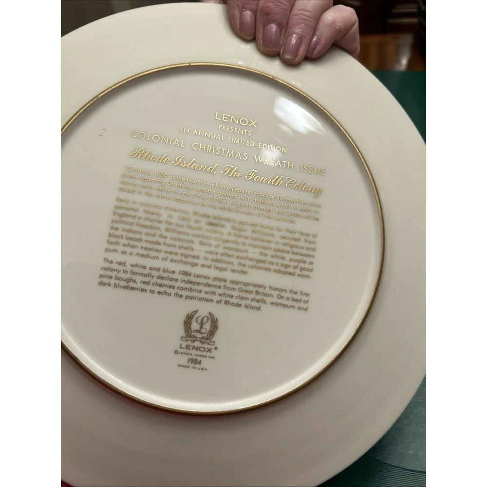 lenox colonial christmas‎ wreath plate Rhode Island Fourth Colony NIB 1984